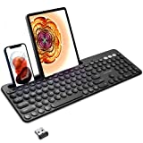 Wireless Multi Device Bluetooth Keyboard for iPhone, iPad, Samsung, Android Phone, Tablet Slim Keyboard for Mac, iMac – Universal Smartphone Cellphone Keyboard with Phone Holder for PC by Vortec