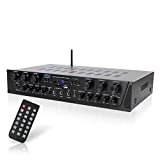 Wireless Home Audio Amplifier System-Bluetooth Compatible Sound Stereo Receiver Amp - 6 Channel 600Watt Power, Digital LCD, Headphone Jack, 1/4'' Microphone in USB SD AUX RCA FM Radio-Pyle PTA66BT.5