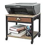 X-cosrack Printer Stand, Under Desk and Desktop Multi-Purpose with Storage Drawers, Wooden 2 Tiers Printer Cart with Detachable Wheels and Anti-Skid Feet for Mini Printer Scanner Fax Home and Office