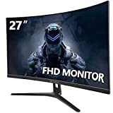 CRUA 27' 144hz/165HZ Curved Gaming Monitor, Full HD 1080P 1800R Frameless Computer Monitor, 1ms GTG with FreeSync, Low Motion Blur, Eye Care, VESA, DisplayPort, HDMI, Black