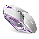 TENMOS T12 Wireless Gaming Mouse Rechargeable, 2.4G Silent Optical Wireless Computer Mice with Changeable LED Light Compatible with Laptop PC, 7 Buttons, 3 Adjustable DPI (Silver)