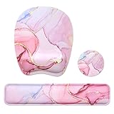 Keyboard Wrist Rest and Mouse Pad with Wrist Support, Ergonomic Memory Foam Wrist Rest for Laptop, Computer, Easy Typing & Pain Relief Perfect for Home Office Gaming--Pink Marble