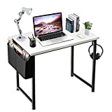 Lufeiya Small Computer Desk White Writing Table for Home Office Small Spaces 31 Inch Modern Student Study Laptop PC Writing Desks with Storage Bag Headphone Hook,White Black