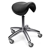 TASALON Saddle Stool - Ergonomic Saddle Chair - Comfortable Saddle Stool with Wheels - Swivel Salon Cutting Stool for Kitchen, Salon, Spa, Tattoo, Pedicure, Massage -Esthetician Chair – Black