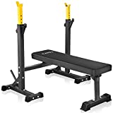 Bench Press, CANPA Olympic Weight Bench with Squat Rack Workout Bench Adjustable Barbell Rack Stand Strength Training Home Gym Multi-Function (Yellow)