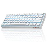 VELOCIFIRE Wireless Bluetooth Mechanical Keyboard, M1 TKL61WS 61-Key 60% Tactile Brown Switch Mini Portable Mechanical Keyboard with Ice Blue Backlit, Compatible with Mac OS and Windows OS(White)