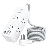 Power Strip Surge Protector, 5Ft Extension Cord, 6 Outlets with 3 USB Ports(1 USB C Outlet), 3-Side Outlet Extender, Wall Mount, Compact for Travel, Home, School, College Dorm Room, and Office