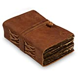 Small Vintage Leather Journal - Antique Handmade Leather Bound Journal with Old Fashioned Deckle Edge Paper - Perfect for Writing, a Diary, Notetaking, Sketching - Only 4'x6'