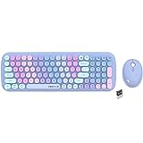 Wireless Keyboards and Mouse Combos, UBOTIE Colorful Gradient Rainbow Colored Retro Typewriter Flexible Keyboard, 2.4GHz Connection and Optical Mouse
