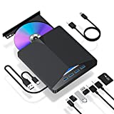 External CD/DVD Drive for Laptop, 7 in 1 USB 3.0 DVD Player Portable CD/DVD Burner, CD ROM External DVD Drive for Laptop Compatible with Laptop Desktop PC Windows 11/10/8/7 Linux Mac OS (Jet Balck)