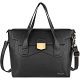 Laptop Tote Bag for Women, 13.3-14 inch Waterproof PU Leather Work Briefcase with USB Charging Port Computer Shoulder Bag, Office Messenger Business Handbag Gifts for Women Work Travel, Black