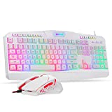 Redragon S101 Wired Gaming Keyboard and Mouse Combo RGB Backlit Gaming Keyboard with Multimedia Keys Wrist Rest and Red Backlit Gaming Mouse 3200 DPI for Windows PC Gamers (White)