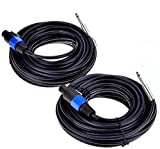 Dekomusic 2Pack 25 ft Speakon to 1/4' Male Speaker Cables, Professional 12 Gauge AWG Wire Audio Amplifier Connection Cord, DJ/PA Speaker Cable Wire with Twist Lock.