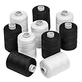 New ThreadNanny Black and White Spools of 3-PLY Polyester Sewing Quilting Serger Threads (10 Tubes X 1000 Yards)