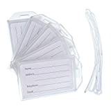 5 Pack - Premium Rigid Airline Luggage Tag Holders with 6' Worm Loops - Heavy Duty Hard Plastic -Suitcase ID Tag Identifiers with Business Card Insert Window by Specialist ID (Translucent / Clear)