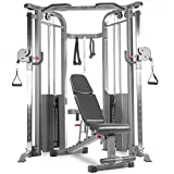 XMark Functional Trainer and XMark Adjustable Flat Incline Decline Weight Bench, Dual Pulley System, Cable Machine and Weight Bench Package