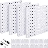 4 Pieces Pegboard Wall Mount Display Pegboard Wall Panel Kits Pegboard Organizer Accessories, 2 Installation Methods, No Damage to The Wall for Garage Kitchen Bathroom Office (White)