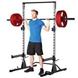 Fitness Reality Squat Rack Power Cage with J-Hooks, Landmine 360° Swivel, Weight Plate Storage Attachment and Power Band Pegs