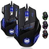 Jiale 2 Pack Professional LED Optical 7200 DPI 7 Button USB Wired Gaming Mouse Mice for Gamer, PC, MAC, Laptop, Computer-Black