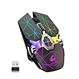 Wireless Bluetooth Gaming Mouse Rechargeable with 7 Button Rainbow RGB Multi Color Breathing Backlit 3 Adjustable DPI Ergonomic Grip Slient Click Power Saving Mode for PC Mac Gamer Officer(StarBlack)
