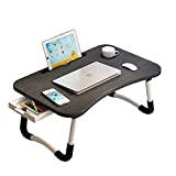 Lap Desk with Storage Drawer, Cup and Phone Holder, Laptop Bed Tray Table, 23.6' Foldable Laptop Desk, Laptop Stand for Working, Writing, Gaming and Drawing (23', Black)