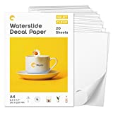 Hiipoo Waterslide Decal Paper Inkjet 20 Sheets A4 Size ,Clear Water Slide Transfer Paper for DIY Decals Gifts Crafts Tumblers, Mugs,Mood,Ceramics Candles