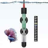 Uniclife Aquarium Heater 25W/50W/100W/200W Adjustable Submersible Heating Rod with Electronic Thermostat LED Indicator Light and Thermometer Sticker for Freshwater Marine Fish Tanks