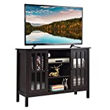 Tangkula Modern TV Stand, Tall Entertainment Center for TVs up to 50 Inch, Media Console w/ 2 Storage Cabinets & 3 Open Shelves, Wire Hole, Buffet Cabinet, Wood TV Console Table for Living Room, Brown