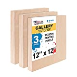 U.S. Art Supply 12' x 12' Birch Wood Paint Pouring Panel Boards, Gallery 1-1/2' Deep Cradle (Pack of 3) - Artist Depth Wooden Wall Canvases - Painting Mixed-Media Craft, Acrylic, Oil, Encaustic