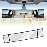 Ajxn Rear View Mirror, Wide Angle 15.2' L x 3.15' H Large HD Tri-Fold Panoramic Car Rear View Mirror Suitable for Most Cars