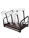 YEAVS Cup Drying Rack with Drain Tray, Bottle Drying Rack Stand with 6 Hooks, Mug Organizer, Brown