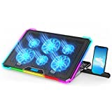KYOLLY RGB Laptop Cooling Pad Gaming Laptop Cooler, Laptop Fan Cooling Stand with 6 Quiet Cooling Fans for 15.6-17.3 inch laptops, 9 Height Stand, LED Lights & LCD Screen, 2 USB Ports, Lap Desk Use