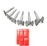 Meichoon Forstner Drill Bits Set 30-60mm 6PCS, Flat Wing Drilling Hole Hinge Cemented Carbide Carbon High Speed Steel Woodworking Drill Punching Bit with Round Shank DC02A