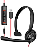 NUBWO HW02 USB Headset with Microphone Noise Cancelling &in-line Control, Super Light, Ultra Comfort Computer Headset for Laptop pc, On-Ear Wired Office Call Center Headset for Boom Skype Webinars