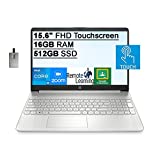 2022 HP 15.6' FHD Touchscreen Laptop Computer, Intel Core i5-1135G7 Processor, 16GB DDR4 RAM, 512GB SSD, Intel Iris Xe Graphics, HD Webcam, HD Audio, USB-C, Windows 11, Silver, 32GB SnowBell USB Card