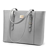 LOVEVOOK Laptop Bag for Women, Structured Leather Computer Bag, Professional Work Tote Purse, Teacher/Attorney’s Choice, Light-Grey