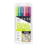 Tombow 56211 Dual Brush Pen Art Markers, Tropical, 6-Pack. Blendable, Brush and Fine Tip Markers
