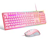 MageGee Gaming Keyboard and Mouse Combo, True RGB Backlit Membrane Office Keyboard, 104 Keys Metal Panel USB Quiet Wired Keyboard for Windows Laptop PC - Pink