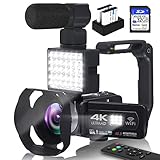 VETEK 4k Video Camera Camcorder, Vlogging Camera for YouTube with WiFi 3.0' 270°Rotatable Touch Screen 18X Digital Zoom Recording Camera with Fill Light, Remote Control, 2 Batteries and 32GB SD Card