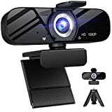 Full HD Webcam with Built-in Microphone and Rotatable Tripod, 1080P Video and Wide Angle Camera, Privacy Cover, for Desktop PC or Laptop Computer, Great for Calls, Video Conferencing, Live Streaming