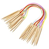 Bamboo Circular Knitting Needles 16 Inch for Beginners, 18 Pairs Wooden Round Knitting Needles for Yarn with Colored Plastic Tube, 18 Sizes US 0-15 (2-10mm), Double Pointed Flexible Knitting Needles