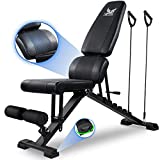 Weight Bench Adjustable Strength Training Workout Benches Foldable Work Out Incline Bench Set for Home Gym Weight Lifting Dumbbell Exercise Full Body Workout with Resistance Rope