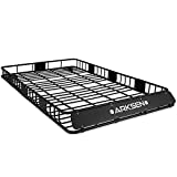 ARKSEN 84 x 50 Inch Prefect-Wide Universal Roof Rack Cargo Basket Full-Size Truck SUV Top Luggage Holder Carrier Storage 150 Lbs Capacity Heavy Duty Steel Construction - Black