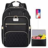 Lunch Backpack for Women, 15.6 inch Laptop Backpack with USB Port, Teacher Nurse Work Backpack with Insulated Cooler Lunch Bag, College School Laptop Bookbags for Women & Men, Girls Gift, Black