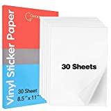 Sticker Paper for Inkjet Printer 30 Sheets Vinyl Sticker Paper Glossy Waterproof - Size 8.5''x11' A4 - Inkjet & Laser Printer