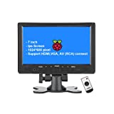 Loncevon-7 inch Mini Monitor Small HDMI Monitor HD 1080P VGA Monitor LCD Screen HDMI Display for Raspberry PI/Camera/PC/Mac Mini/TV; IPS 1024X600 Pixels, Build in Speakers & Earphone Jack