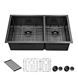 33 Undermount Kitchen Sink - Sarlai 33 inch Kitchen Sink Gunmetal Matte Black 16 Gauge Undermount Double Bowl 60/40 Divide Stainless Steel Sink Basin