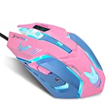 Lovely Wired USB Computer Mouse,7 Colors Backlit,Silent Buttons,3200 DPI,for MacBook,Computer PC,Laptop (D.VA) (Pink)