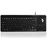 Perixx PERIBOARD-514 Plus Wired PS2 Trackball Keyboard, Built-in Optical 1000 DPI Rollerball Mouse and Embedded Number Keys PS/2 Serial Keyboard, US English Layout, Black (11062)