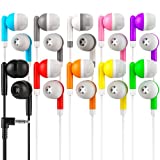 10 Pack Multi Color Kid's Wired Earbud Headphones, Individually Bagged, Disposable Earbuds Ideal for Students in Classroom Libraries Schools, Bulk Wholesale
